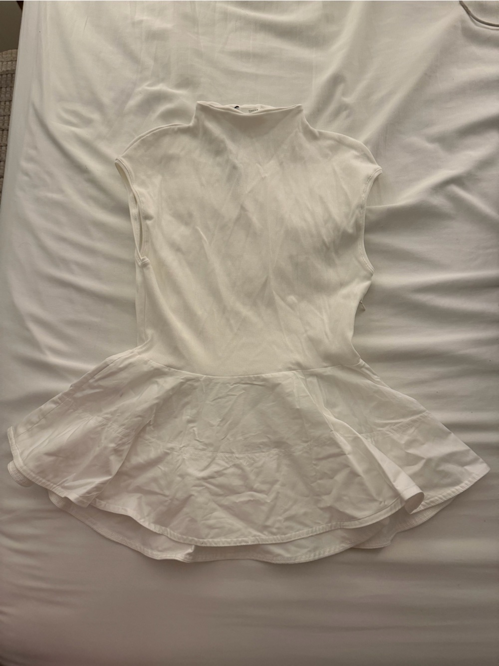 Zara White Peplum Bodysuit with Mock Neck